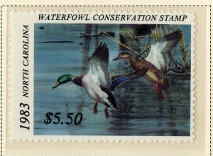 US NC1 NORTH CAROLINA ST DUCK STAMP 1983 MNH SCV $55.00 BIN $27.50