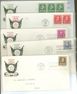 US 859-863 1940 Authors set of five addressed FDC with matching cachets by an unknown publisher.