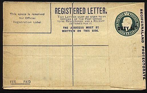 BECHUANALAND GV GB registered envelope optd DUTY 5½d, unused...............18867