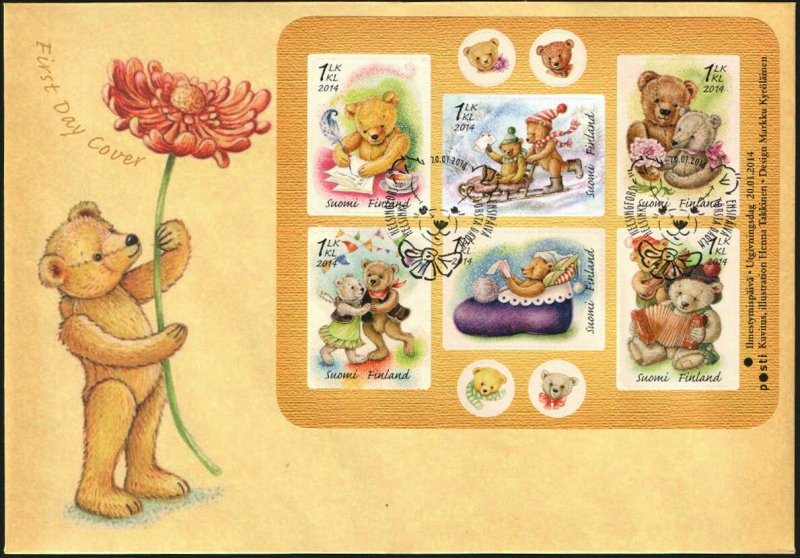 2014 FINLAND SG:MS 2190 - VALENTINES DAY - TEDDY BEARS - M/S  ON FIRST DAY COVER