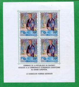 1967 Dahomey Airmail Postage Stamp Souvenir Sheet #C58a Mint VF Konrad Adenauer