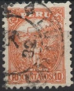 Peru 295 (used) 10c sugar cane field, red org (1931)