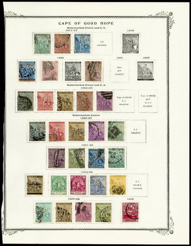 Cape of Good Hope Stamps Lot of 30 from 1800s on Album Page