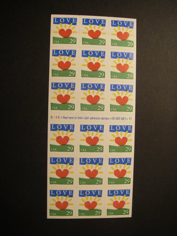 Scott 2813a, 29c Sunrise Love, #B555 21, Pane of 18, MNH Booklet Beauty
