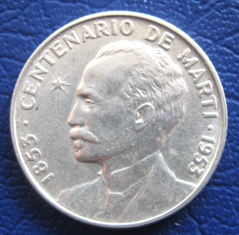 1953 Cuba Silver Coin 25c Jose Marti Centenary Silver Coin Circulated