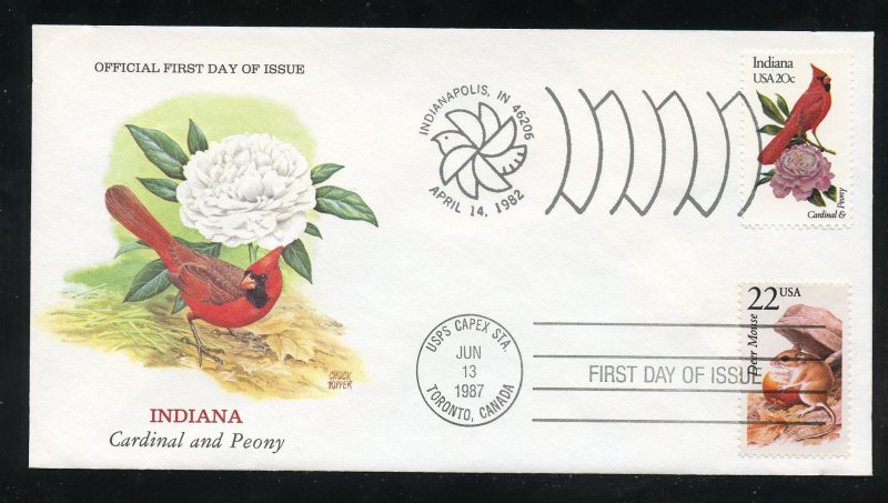 US 1966 Birds & Flowers, Indiana Dual FDC with Scott 2324 UA Ripper cachet
