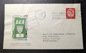 1953 England Airmail Cover Birmingham Local Use British European Airways BEA