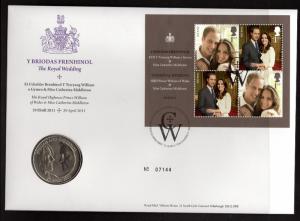 Great Britain 2901 Royal Wedding Souvenir Sheet with Coin U/A FDC