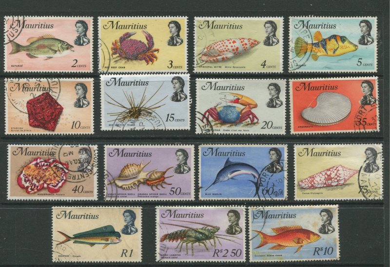 STAMP STATION PERTH Mauritius #339-356 Fish & Shell Issue Used Short Set