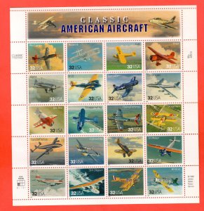 3142  Americn Aircraft SHEET 32¢  FACE $6.40  MNH  1997