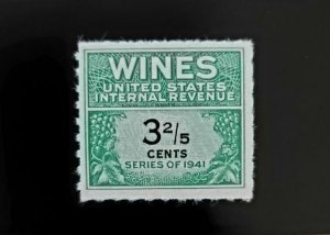 1951-54 3 2/5c U.S. Internal Revenue Cordial & Wine, Green Scott RE183 Mint NH