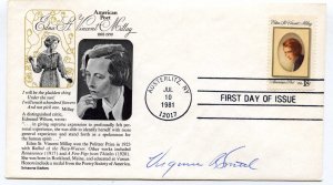 1926 Edna St Vincent Millay Aristocrat Cachets FDC, signed by Virginia R Smith