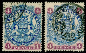 RHODESIA SG44-44a, 4d blue/ultramarine & mauve, FINE USED PAIR. Cat £13.