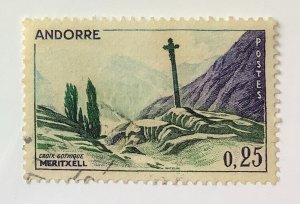 Andorra, FR 1961 Scott 147 used - 0.25fr, Landscape, Gothic cross of Meritxell