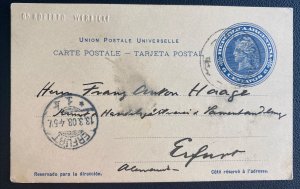 1908 Buenos Aires Argentina Postal Stationery Postcard Cover To Erfurt Germany