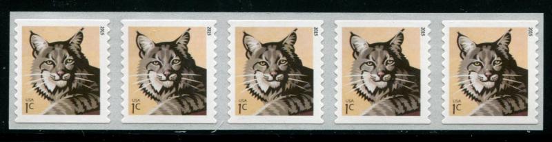 4672a 2015 US 1c Bobcat SA strip/5, MNH w/center back #