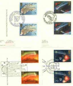 Great Britain 1986 Halley's Comet set of 4 PHQ cards with...