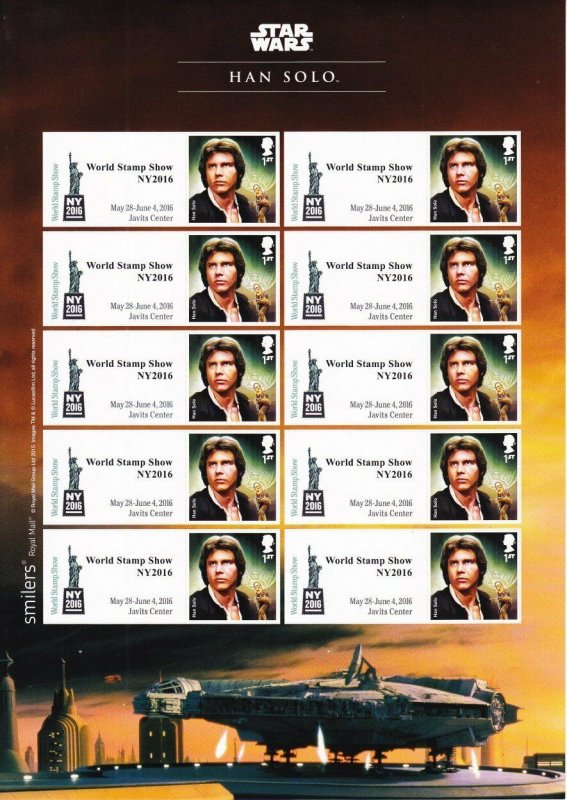 GB 2016 - Star Wars Smilers Sheet - New York 2016 Stamp Exhibition Logo - TS-515