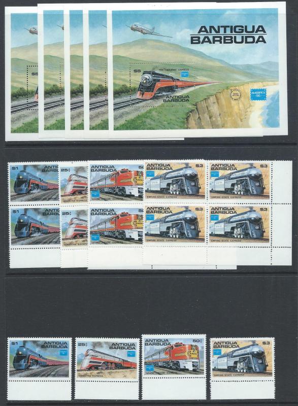 Antigua MNH Set 934-8 trains Lot of 5, 2018 CV $80.00