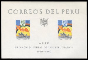 Peru #C164a Cat$15, 1960 World Refugee Year imperf. souvenir sheet, never hinged