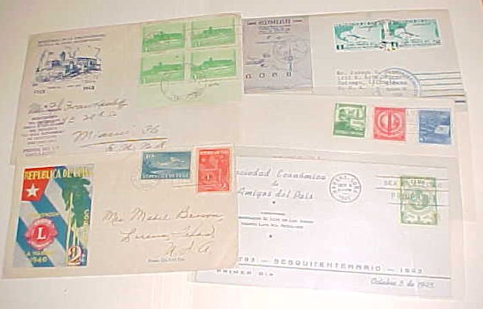 CUBA FDC 5 DIFF. 1936-1945 CACHET ADDRESSED
