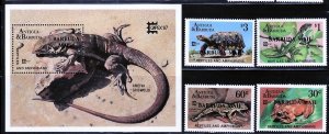 Barbuda Sc 923-27 NH Barbuda Mail overprint set of 1987 - Reptiles