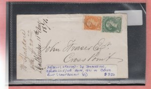 24/35IV Orange 3c domestic Large/Small Queen 1871 to CRoss Point NB Canada 