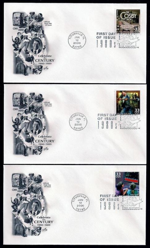 UNITED STATES FDCs (15) 32¢ Celebrate Century 1980s Artcraft