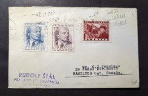 1949 Czechoslovakia USSR Cover Prague to Hamilton Ont Canada V I Lenin Stamps