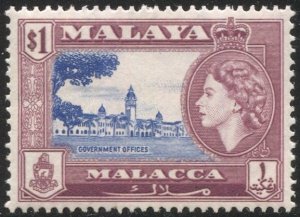 MALAYA Malacca 1957  $1 MLH, SG 58  VF, Government Offices Buildings