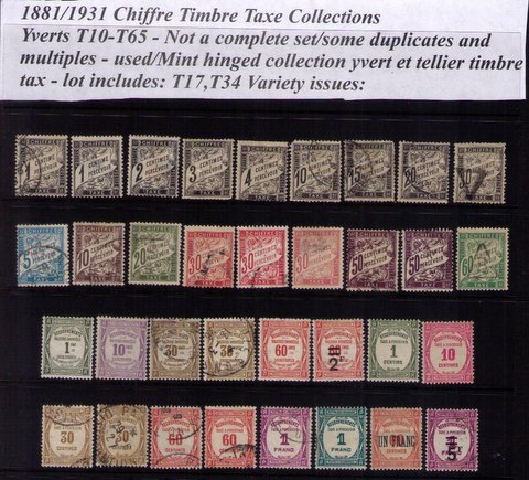 France 1881-1931 Sc J11-J67 Not A Complete SetTimbre Tax Used MH MNH Lot Of 34