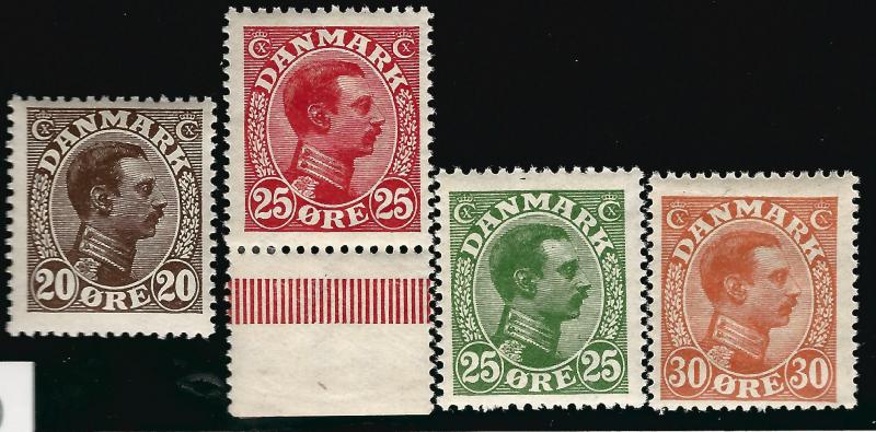 Denmark Nice SC #104, 108, 109, 112 F-VF Mint OG hr SCV$9...Such a Deal!