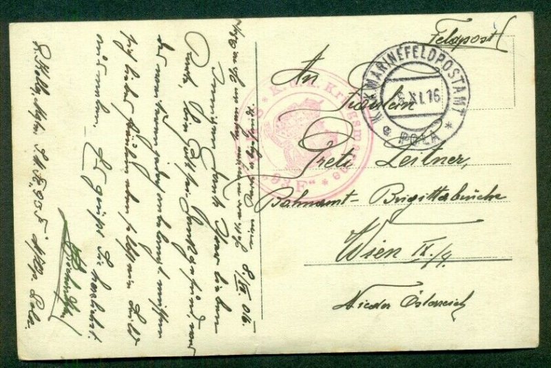 AUSTRIA/HUNGARY 1916 Torpedo Boat S.M.B. 93F on postcard, VF