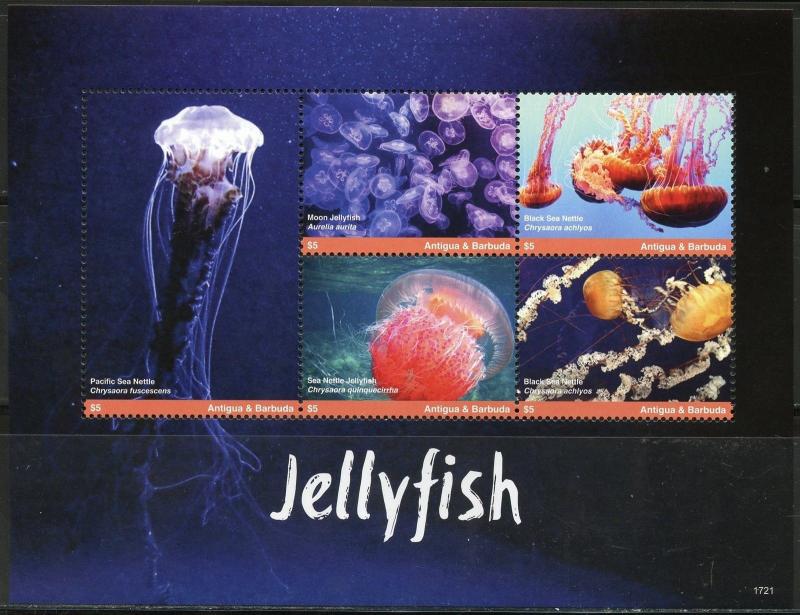 ANTIGUA 2017  JELLYFISH   SET OF TWO SHEETS MINT NH 