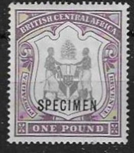 NYASALAND SG51s 1897 £1 BLACK AND DULL PURPLE SPECIMEN MNH