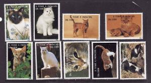 St Thomas & Prince-Sc#1207-8-unused NH-all the cat stamps from the 2 sheets mixe