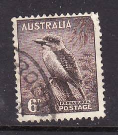 Australia-Sc#173-used 6p violet brown-Kookaburra-Birds-1942-