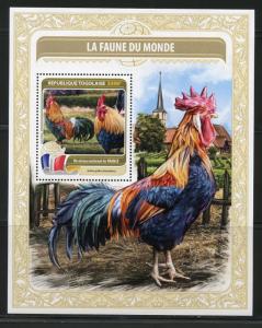 TOGO 2016  FAUNA OF THE WORLD FRANCE'S  OFFICIAL  BIRD  S/S  MINT NH