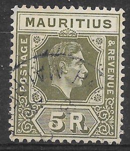 MAURITIUS SG262a 1943 5r SAGE-GREEN USED