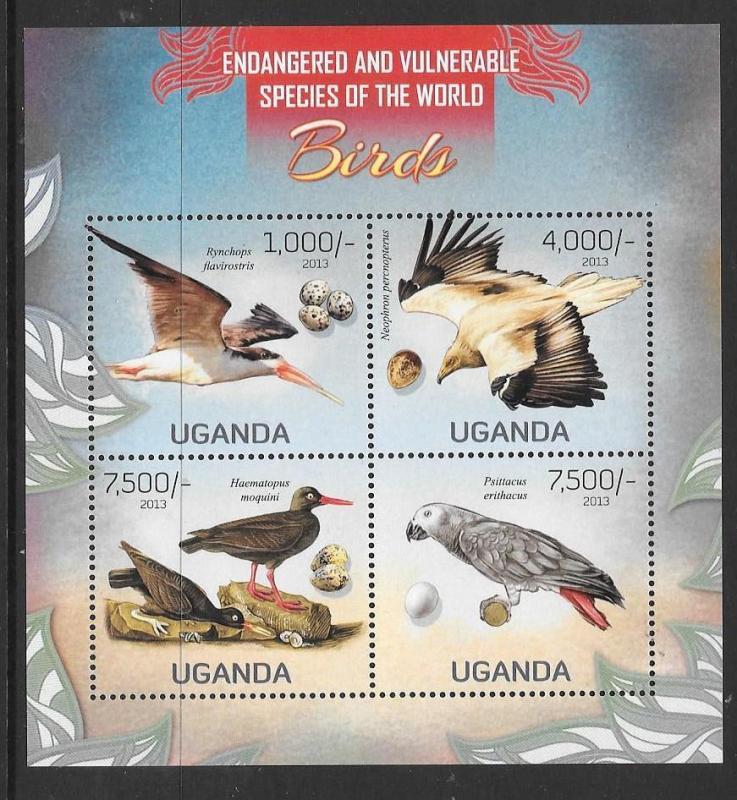 UGANDA 2013 VULNERABLE SPECIES OF THE WORLD (1) M/S MNH 