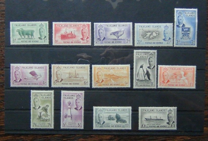 Falkland Islands 1952 set to £1 MM 1/2d 1d Unused 2d Album Remain 1s Crease