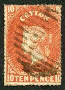 Ceylon SG34 10d Dull Vermilion Wmk Star Rough Perf 14 to 15.5 cat 28 pounds