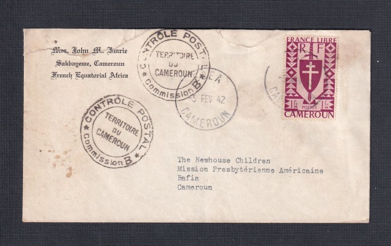 FRANCE CAMEROONS 1942 WW2 CENSORED DOMESTIC USE COVER EDEA TO BAFIA