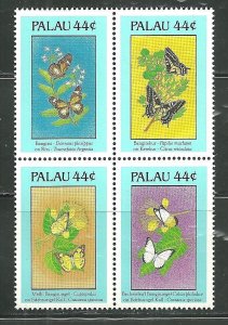 Palau MNH Block 186a Butterflies & Flowers 1988