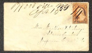 USA 11 STAMP WOODVILLE NEW YORK TO ADAMS CENTRE COVER (1850s)