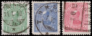 Norway Scott 64-66 (1907) Used F Complete Set, CV $250.00 J