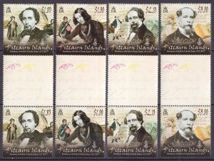 A0036 2012 Pitcairn Islands Charles Dickens #869-872 ! Gutter 2Set Mnh