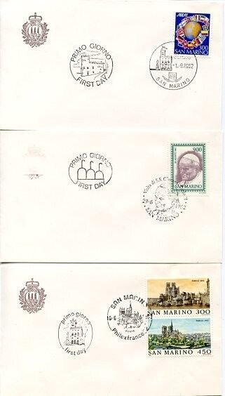 SAN MARINO GROUP OF TWELVE 1983  OFFICIAL FIRST DAY COVERS 