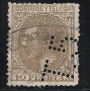 Spain 251 Used King Alfonso II 10P 1879 Telegraph Perfin cancel