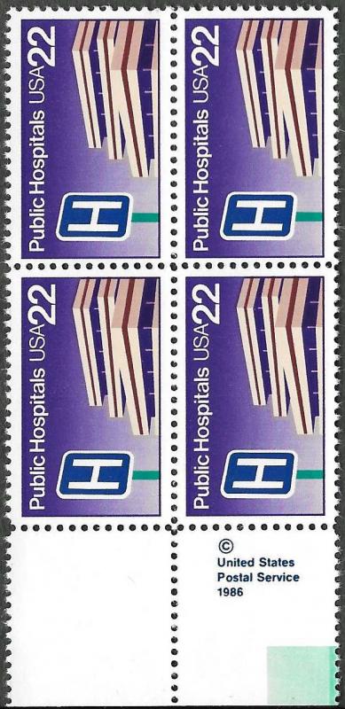 US 2210 - Public Hospitals - Copyright Block of 4 - MNH/OG -1986